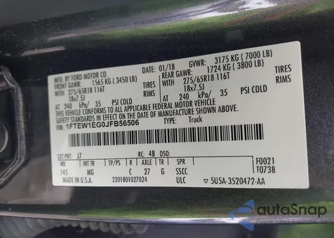 2018 Ford F-150 Xlt from USA, damaged, VIN 1FTEW1EG0JFB56506